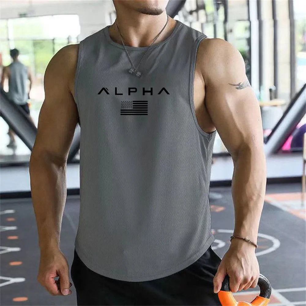 Cross-border European Size Alpha Men's Printed Round-neck Fitness