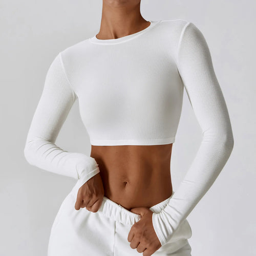 VITALINOVO Ribbed Crew Neck Cropprd Gym Yoga Tee Shirt Lightweight
