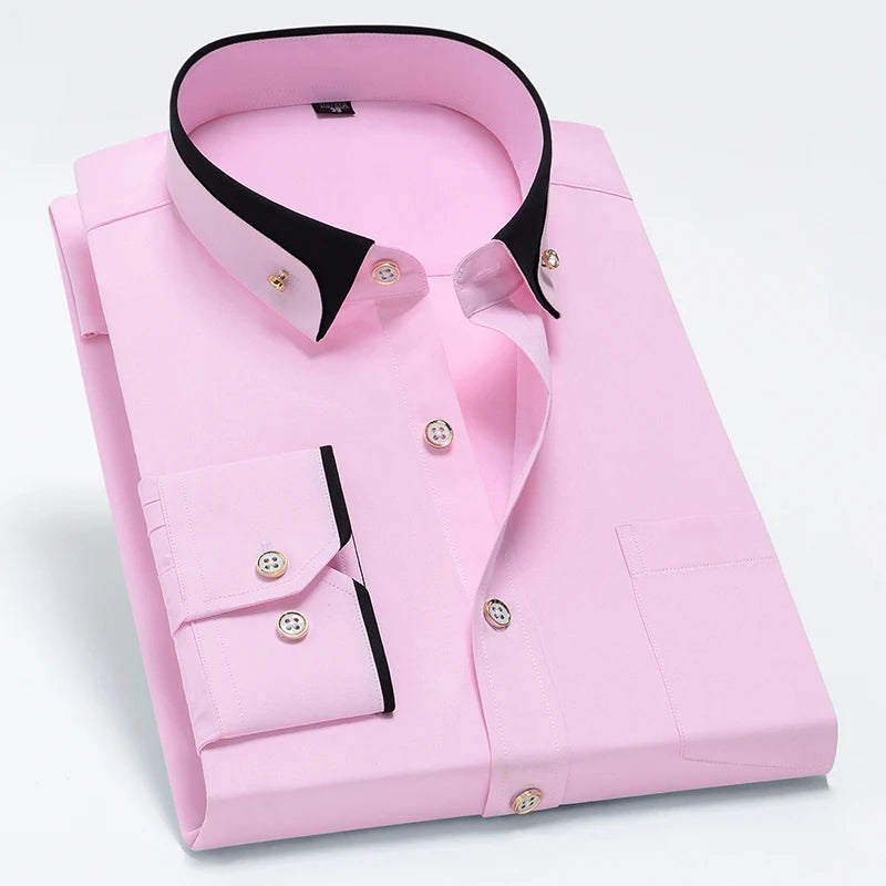 New Men's Business Shirt Long Sleeve Spring Autumn Contrast Collar