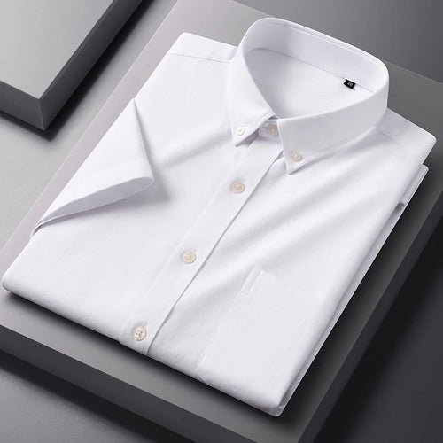 Plus S-5XL Men Formal Shirt Short Sleeve Office Summer Solid Color