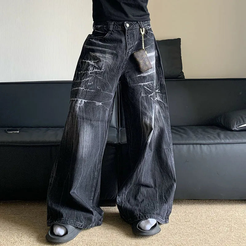 Autumn Winter Korean Vintage Jeans Lightning Pattern Design Men'S