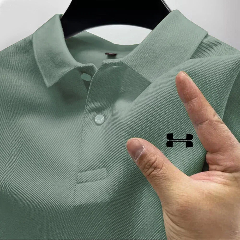 Men's Summer High-End Printed Golf Polo Shirt with Collar, Solid
