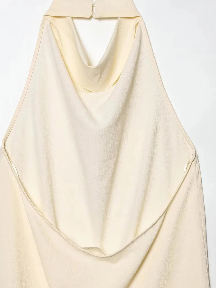Women Satin Hanging Neck Collar Asymmetric Top Elegant Female Backless