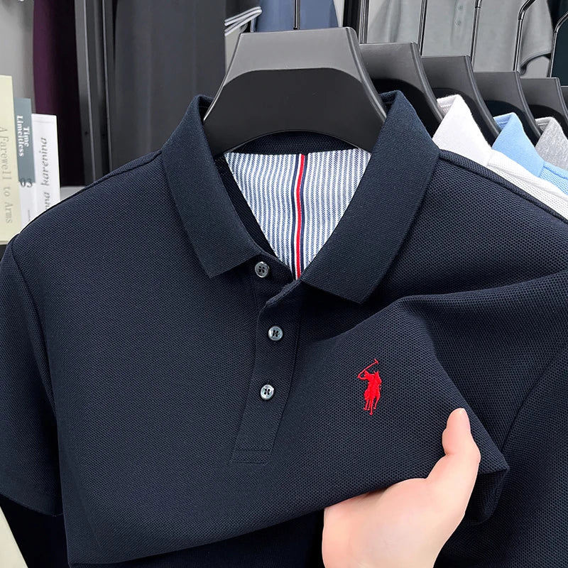 100% pure cotton high-end brand men's short sleeve polo shirt summer