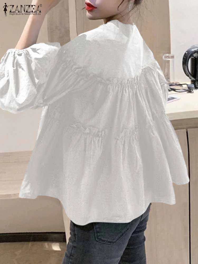 ZANZEA Fashion Women Long Puff Sleeve Blouse Autumn Spring Eelgant