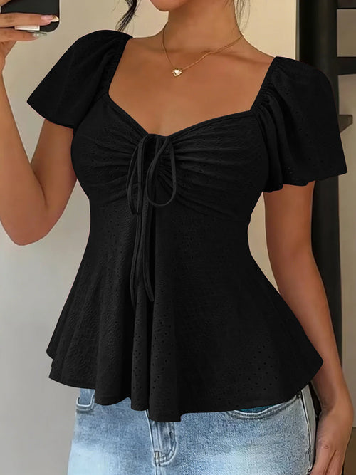 2026 Women Y2k Summer Tops V-Neck Drawstring Sexy Lace Up Short Sleeve