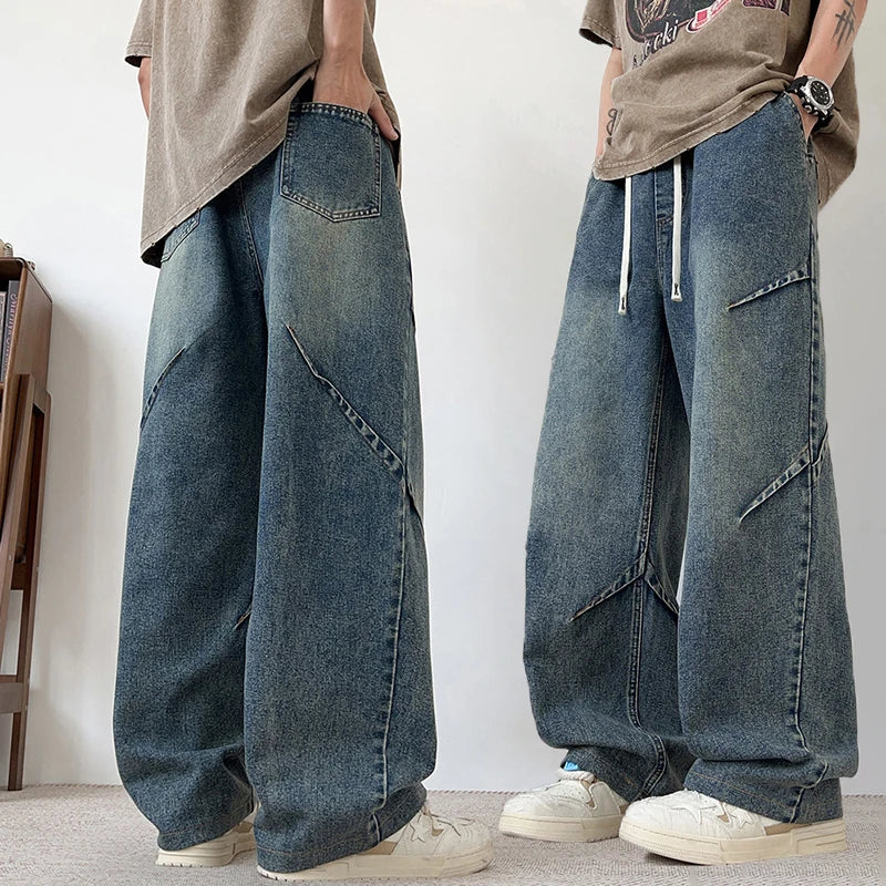 Spring And Summer Korean Retro Men'S Jeans Loose Wide Leg Pants Casual