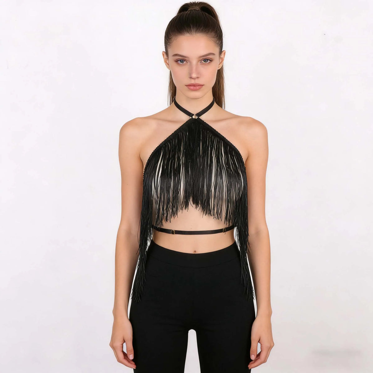 Body corset Goth crop top seat belt black camisole with tassel