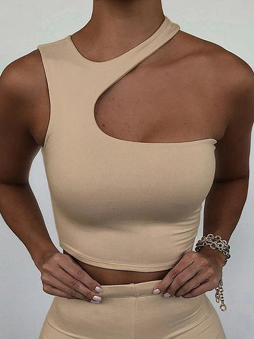 Cut Out Sexy Crop Off Shoulder Solid Skinny Sport Short Tops Women