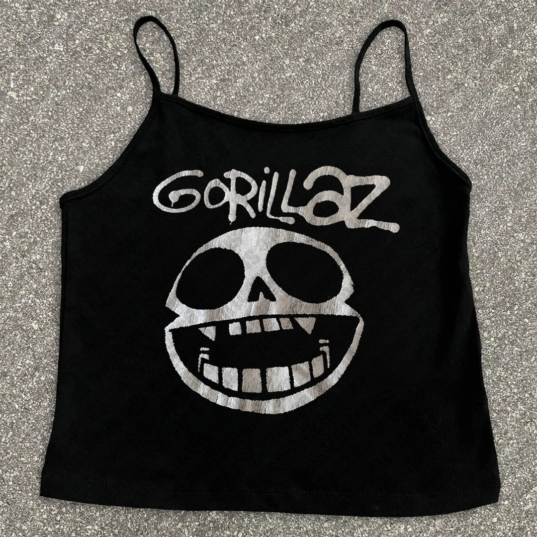 Gothic Camisole Top Digital Printing Grunge Crop Top Y2k Clothes
