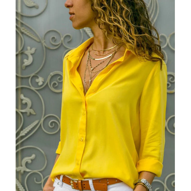 Autumn Shirt Women's Polo Collar Office Lady blouse Vintage Shirt