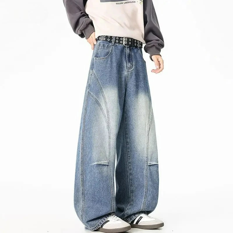 Men's Loose Casual Jeans Street Style Distressed Washed Straight Leg