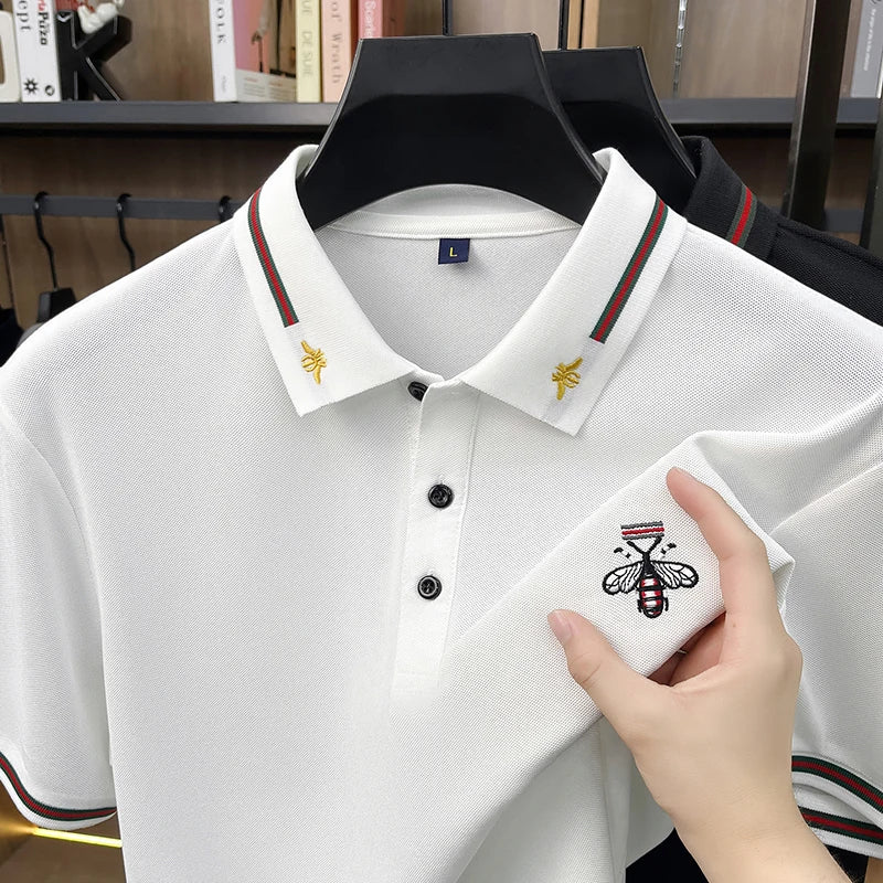 High Quality Man Short-Sleeved Polo Shirt Lapel Button Embroidery