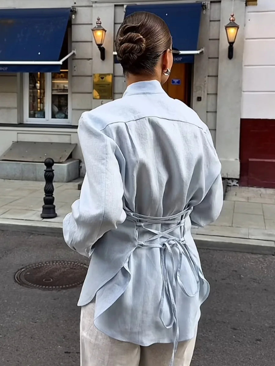 100% Cotton Shirts for Women New Spring Tie Belted Shirt Women's
