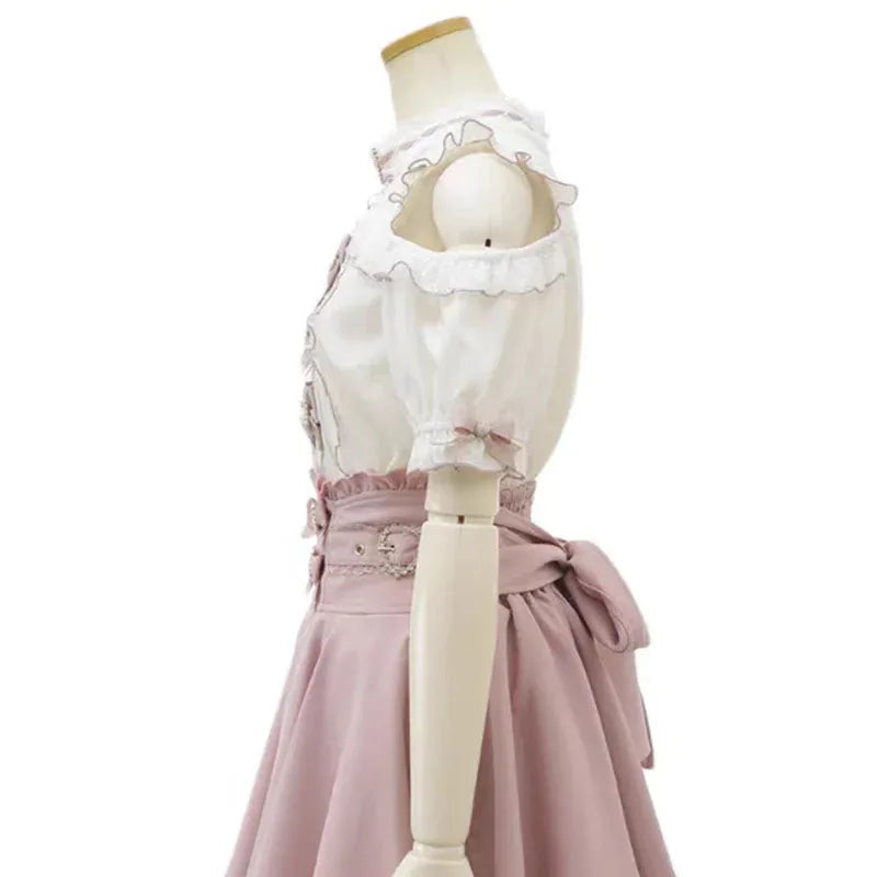 Gothic Lolita Blouses Women Sweet Bow Off Shoulder JK Shirt Japanese