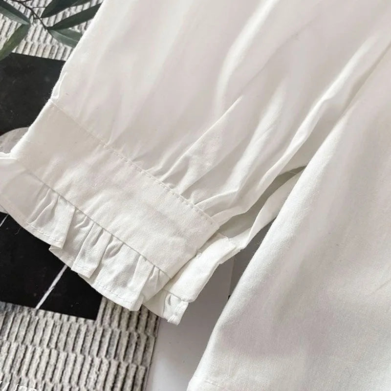 Preppy Style Peter Pan Collar White Shirt Women Spring Summer Long