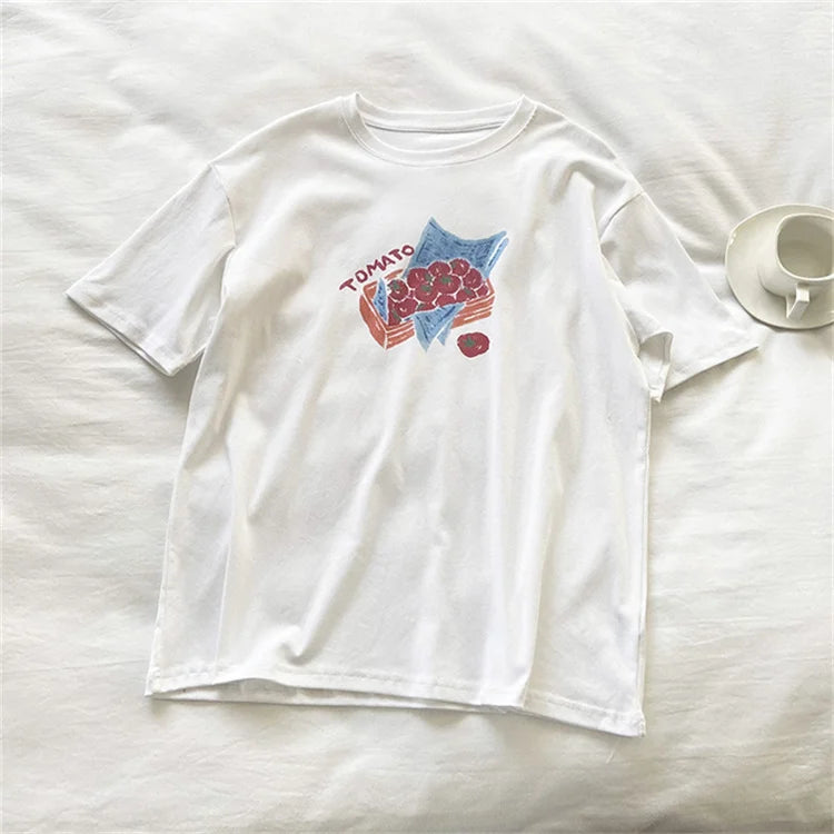 2022 Tomato Sweet 90s Trend Casual T-shirts Clothes Women Female