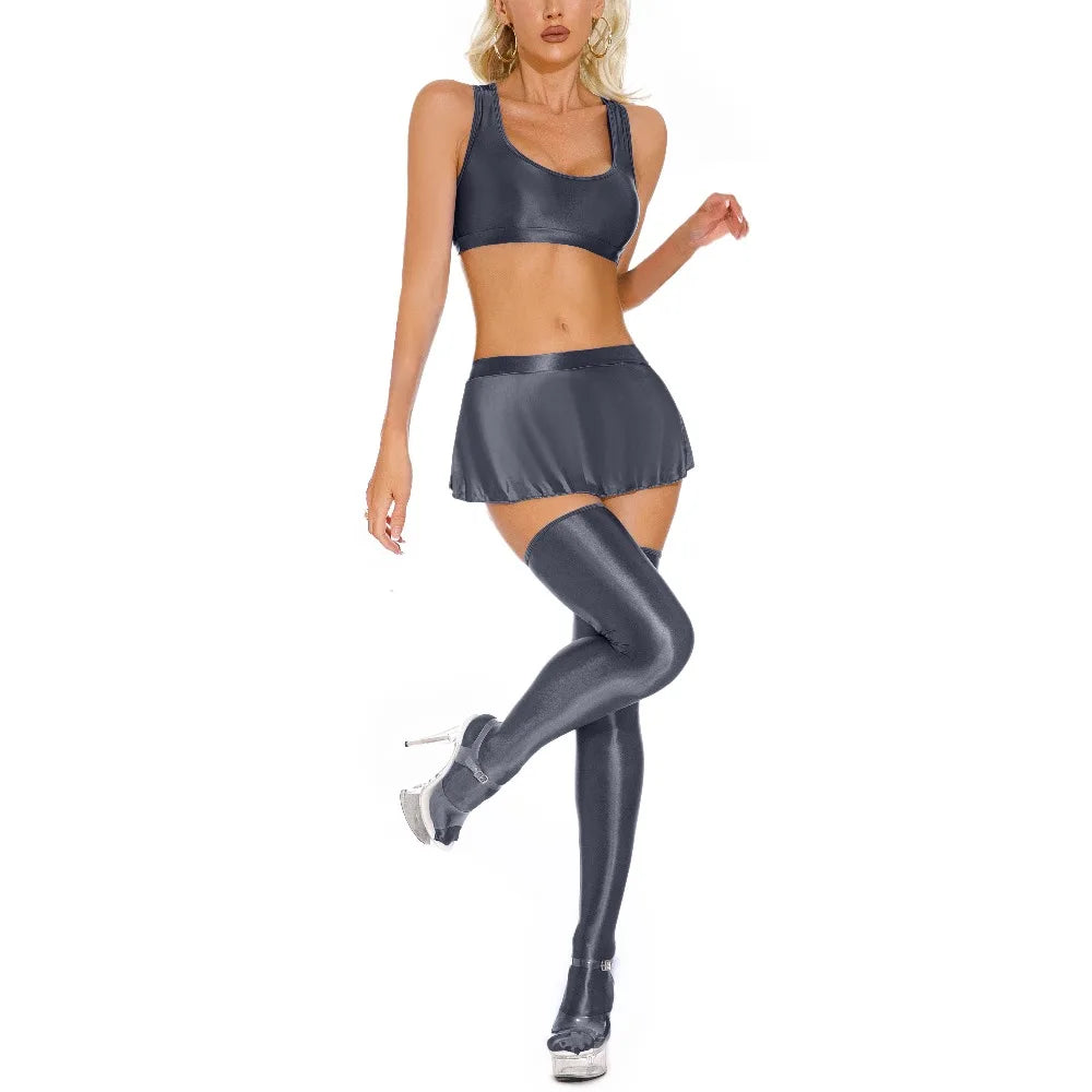 Womens Solid Color Smooth Clothing Sets Sexy Spicy Girl Nightclub