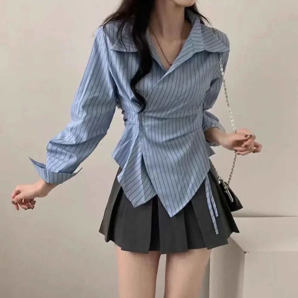 Spring Autumn Casual Striped Shirt Women Shirts Fashion Female Long