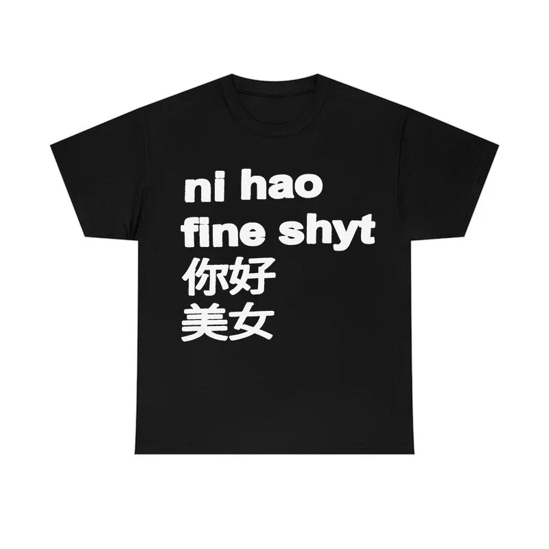 Creative Nihao Printed  Y2K T-shirt Hip Hop Cozy Short Sleeve T-shirt