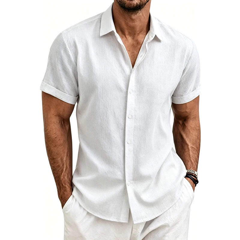 2026 Cotton Linen Shirts for Men Casual Shirts Lightweight Short