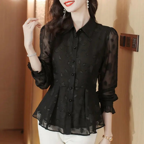 Elegant Floral Long Sleeve Chiffon Blouse Women's Autumn New