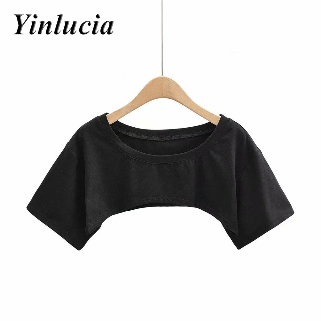 2026 New Tops Women Blouses Solid Color Super Short Sexy Cotton Tee