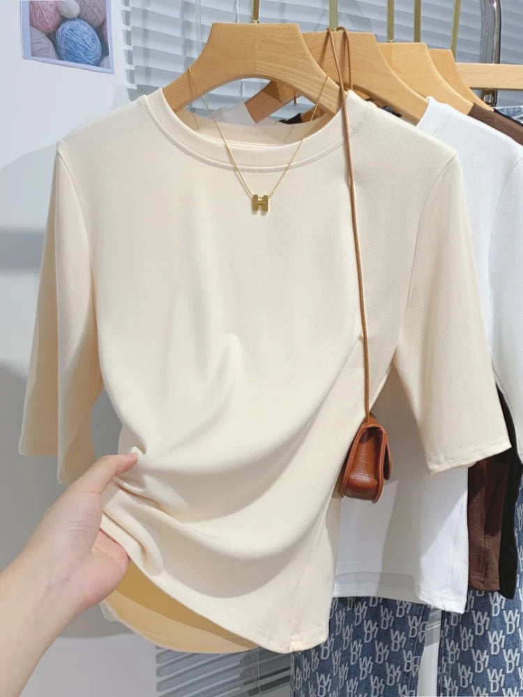 AOSSVIAO 2026 Summer 100% Cotton Women's T-shirt Bottoming Basic Crew