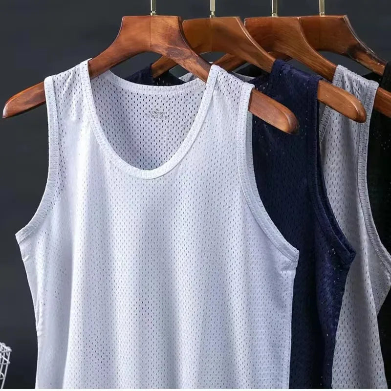 1 PC Men's Ice Silk Mesh Tank Tops Gym Stringer Transparent