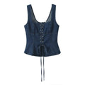 2025 Sexy Square Collar Blue Denim Camis Sexy Corset Women Front Cross