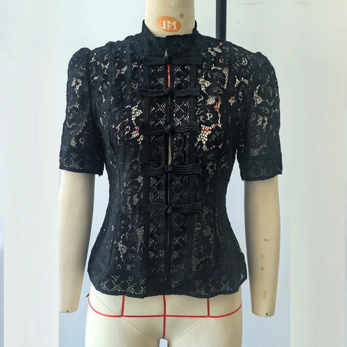 Tossy Fashion Hollow Out Lace Shirts Cardigan Women's Short Sleeve
