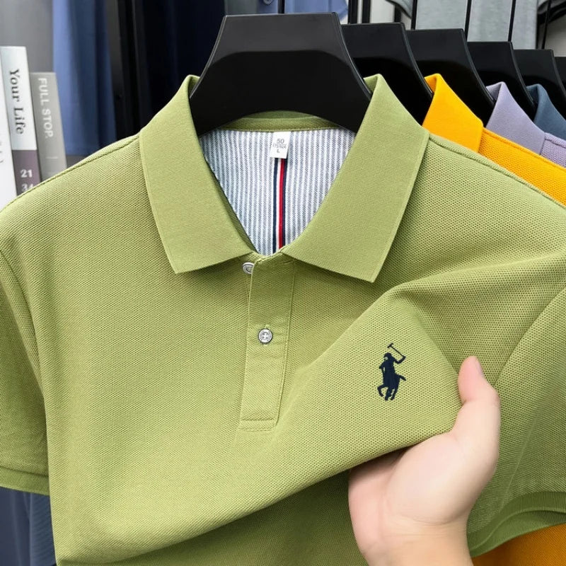 100% pure cotton 2026high-end brand men's short sleeve polo shirt