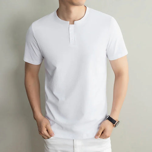 High elastic mens plain henley short sleeve shirt soft knit thin split