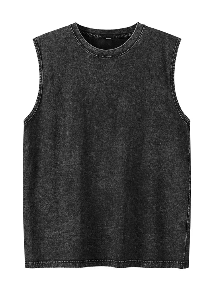 Summer Men's Washed Cotton Tank Tops Muscle Gym Sleeveless Workout T