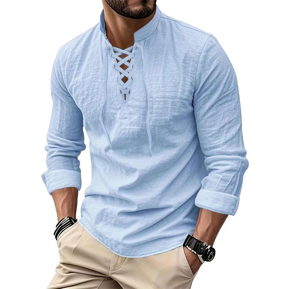 Men's Vintage V-neck T-shirt Cotton Linen Pirate Medieval Viking