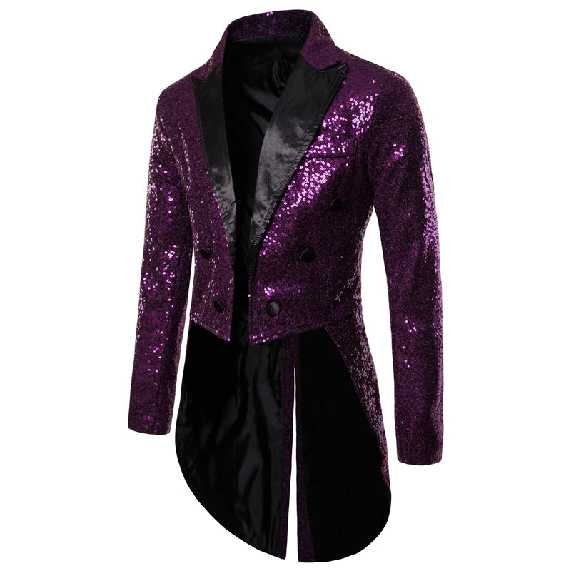 Men Shiny Sequin Glitter Embellished Blazer Jacket Men Nightclub Prom