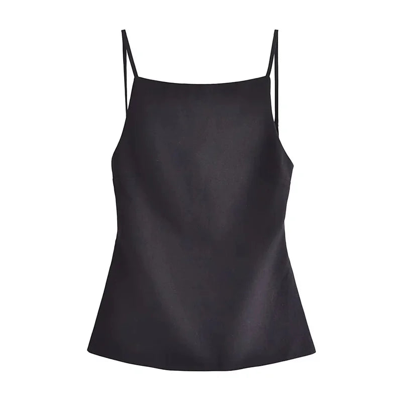 MUJER 2025 Black Backless Top Female White Sleeveless Crop Top With
