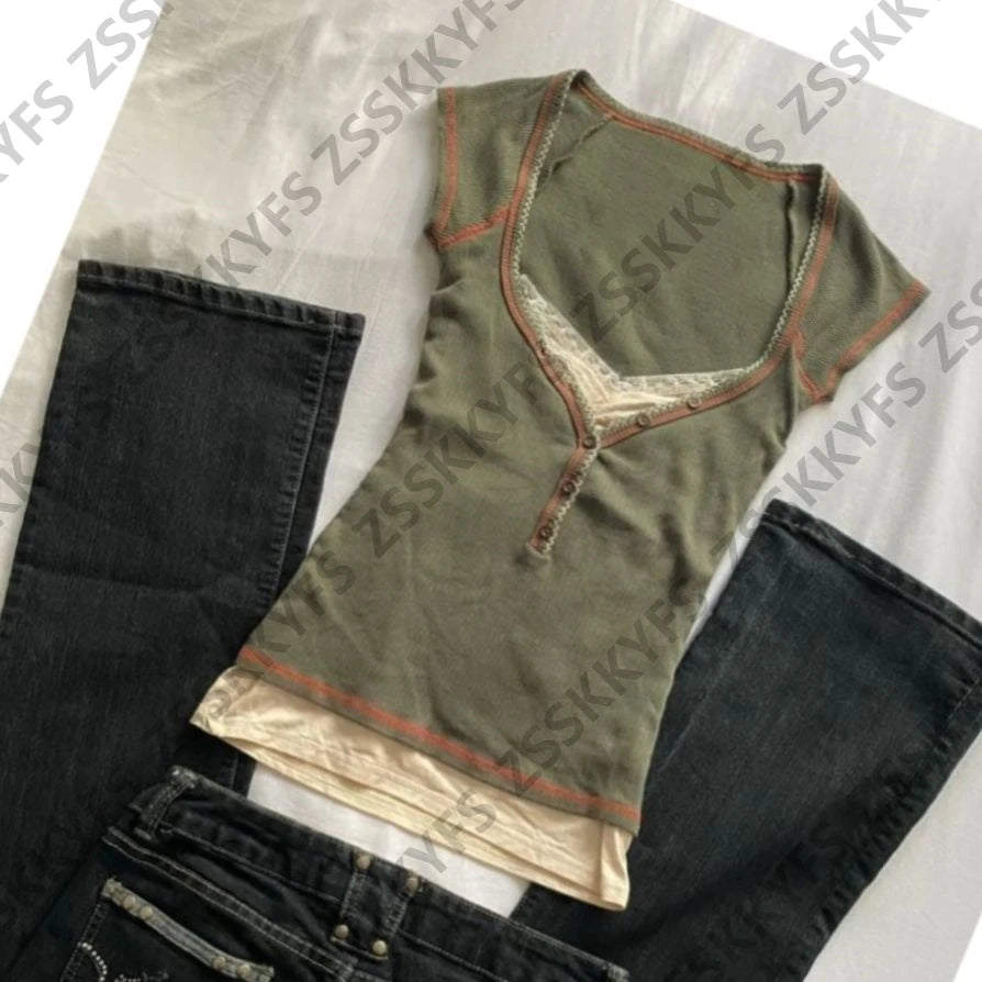 Vintage Tshirt Goth Short Sleeve Punk Y2k 90s Aesthetic Harajuku Slim