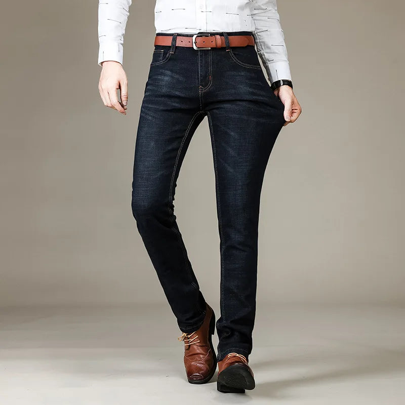 Autumn Winter Classic Men's Stretch Jeans Business Casual Cotton Denim