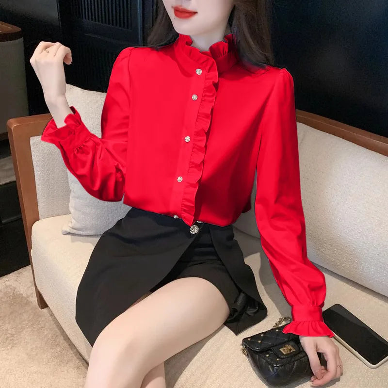 1pcs Woman Spring Autumn French Style Elegant Shirts Lady Fashion