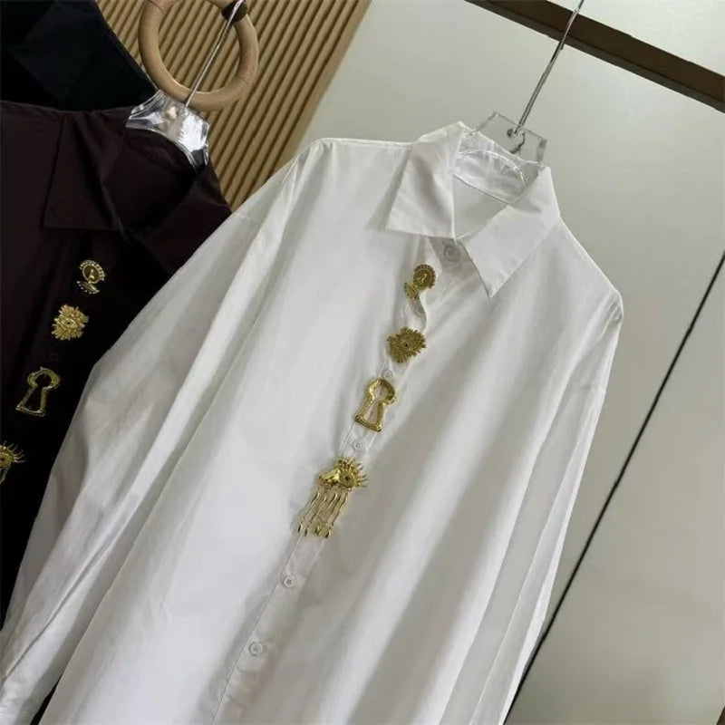 Luxury Brand Design Removable Sequins Cotton Blouses Shirts Women 2026