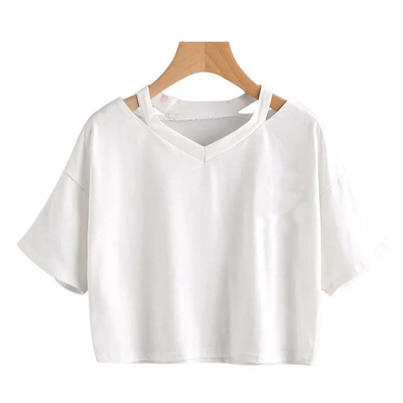 Y2k Crop Tops Women's Graphic Short Sleeve V-neck Cropped T Shirt 90s