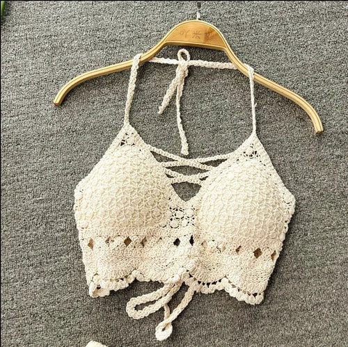 2024 Crop Tops Retro Wild Hollow Perspective Tassel Sexy Spaghetti