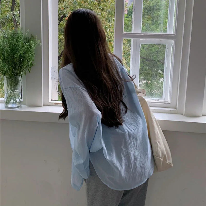 Xpqbb White Shirts for Women Summer Thin Holiday Beach Long Sleeve Sun