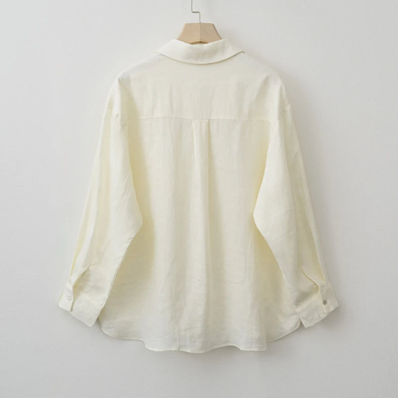 2026 Summer Autumn Long Sleeve Linen Oversized Blouse Basic Shirt