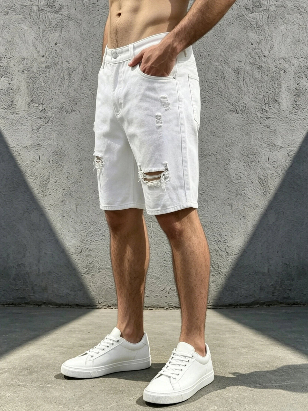 Men Jeans Denim Pants Clothing Trousers Shorts Men's Casual White