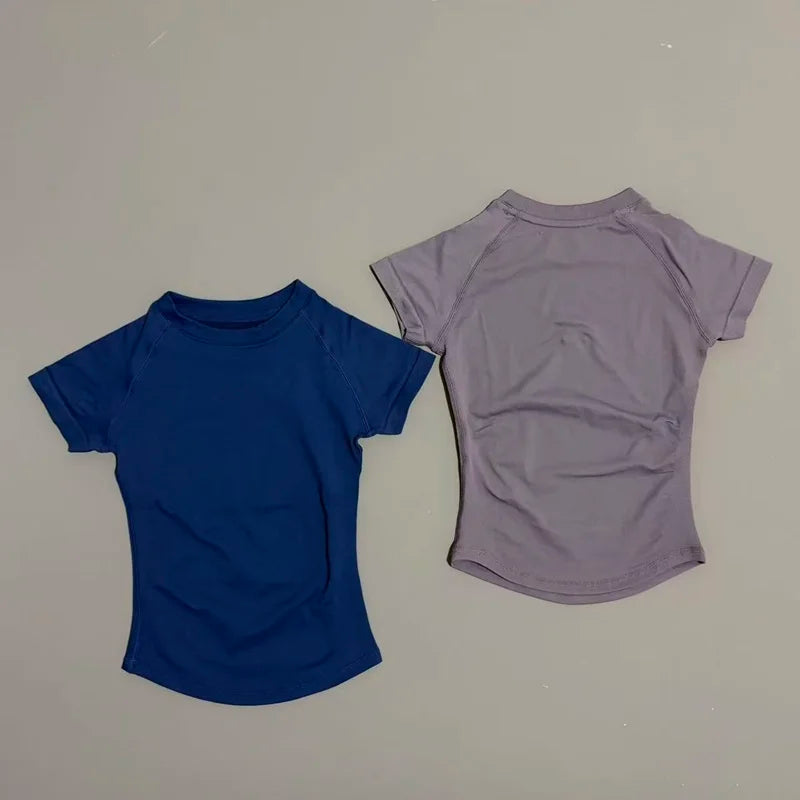 HISTELLO Df Solid Color Sports Short Sleeve Top Women Seamless Yoga