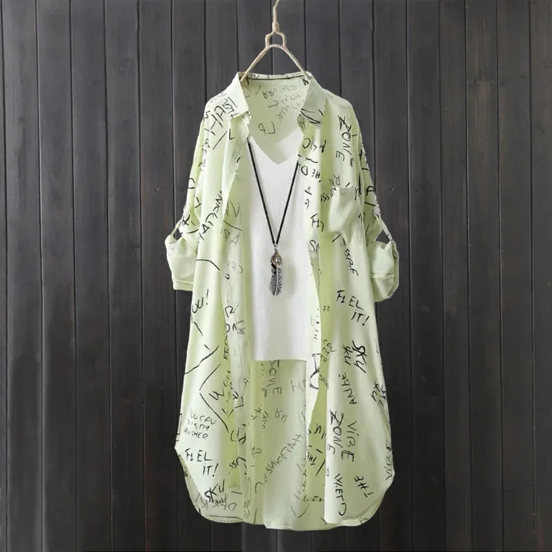 Ladies Summer Sun Shirt Long Sleeve Loose Fit Button Up Blouse