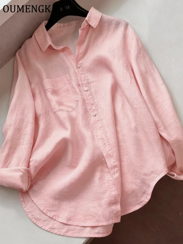 Women Minimalist Loose Tops Fashion Summer Thin Cotton Linen White