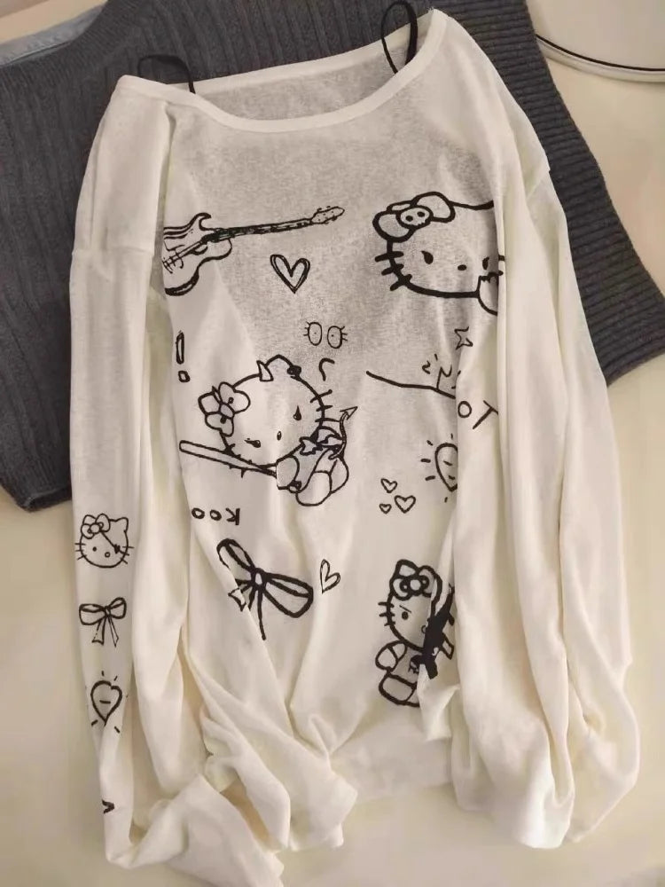 Hello Kitty Women's Round Neck UV Protection Cover Up Long Sleeve